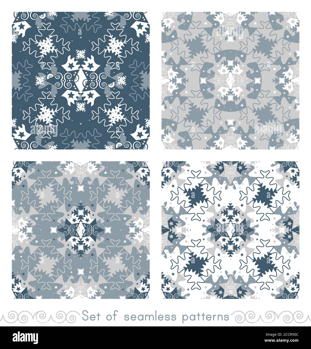 Set di motivi senza giunture tema di natale. Modello di stelle e pezzi di puzzle stile. Illustrazione vettoriale. Illustrazione Vettoriale