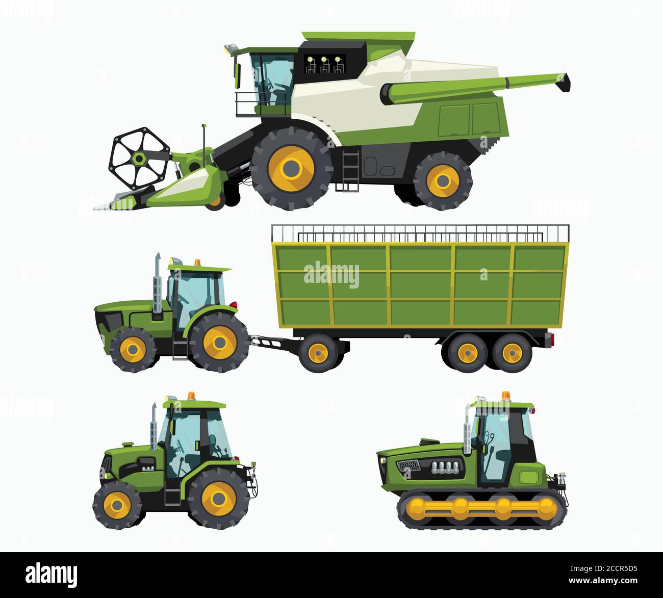 i veicoli agricoli sono isolati sulla parte posteriore bianca Illustrazione Vettoriale