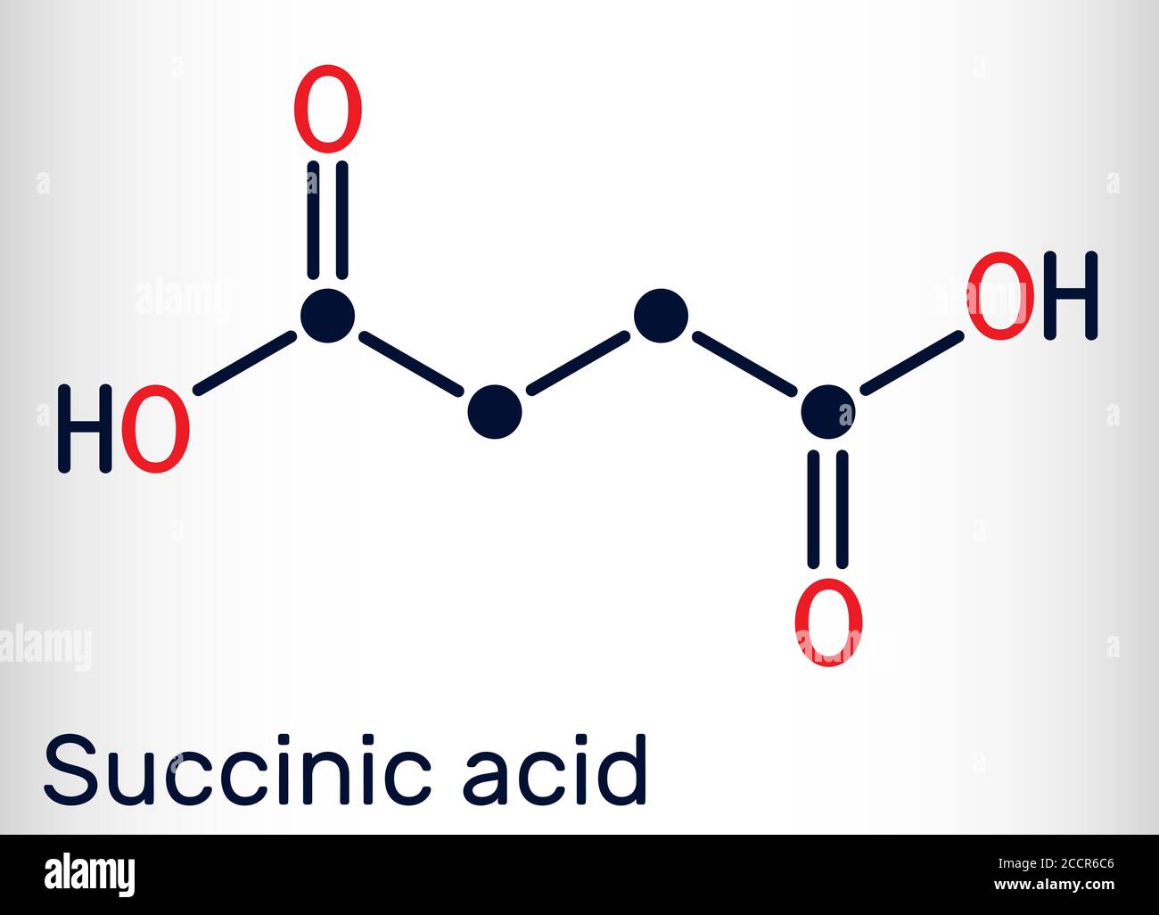Acido succinico, acido butandioico, molecola C4H6O4. È additivo alimentare  E363. L'anione, succinato, è componente di acido citrico o TCA. Prodotti  chimici scheletrici Immagine e Vettoriale - Alamy