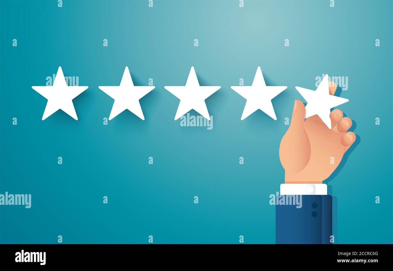 mano che dà cinque stelle di valutazione. concetto di feedback Foto Stock
