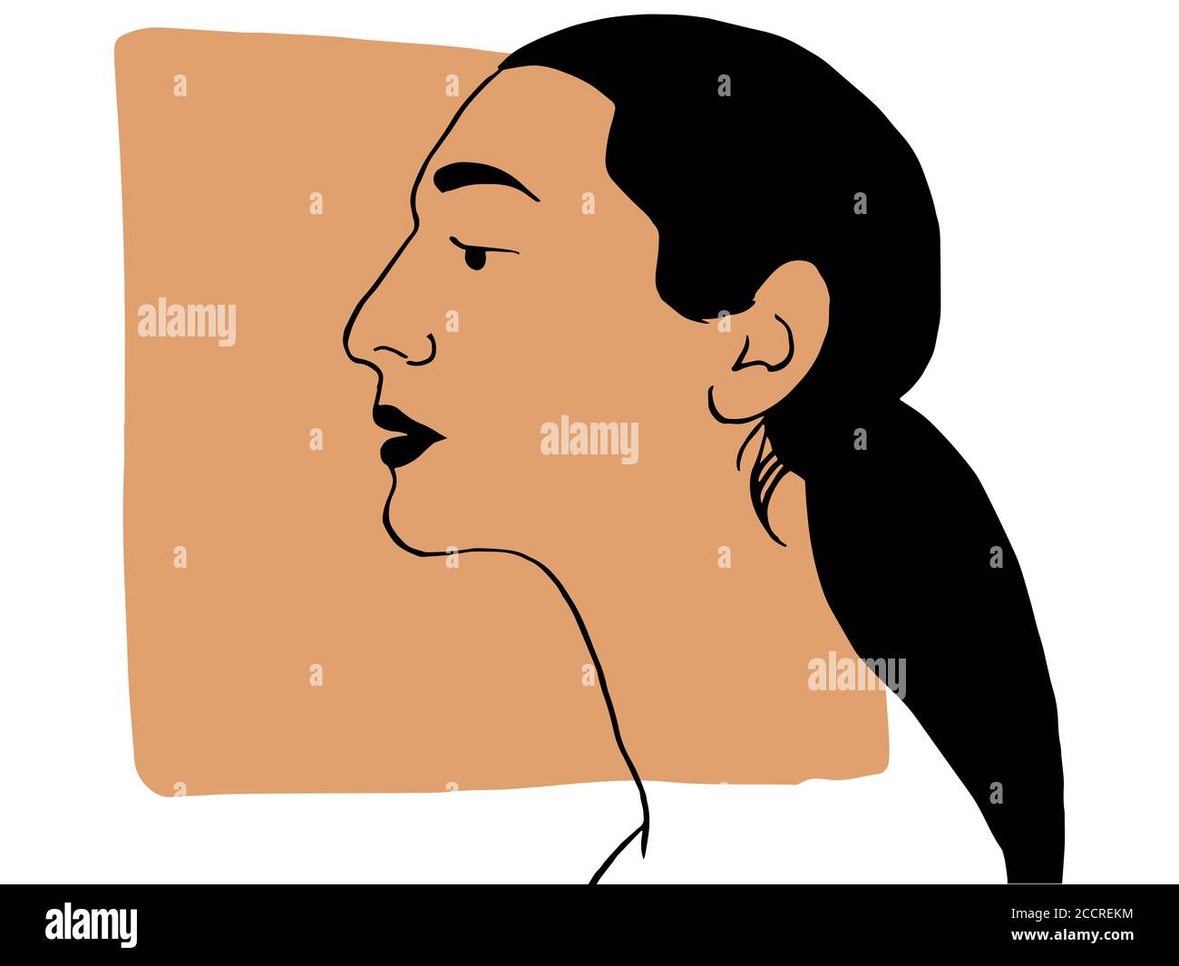 Disegno a mano ritratto di donna latina ispanica con colore beige scuro campione. Collegazione astratta di persone e toni della pelle diversi. Diversità conc Foto Stock