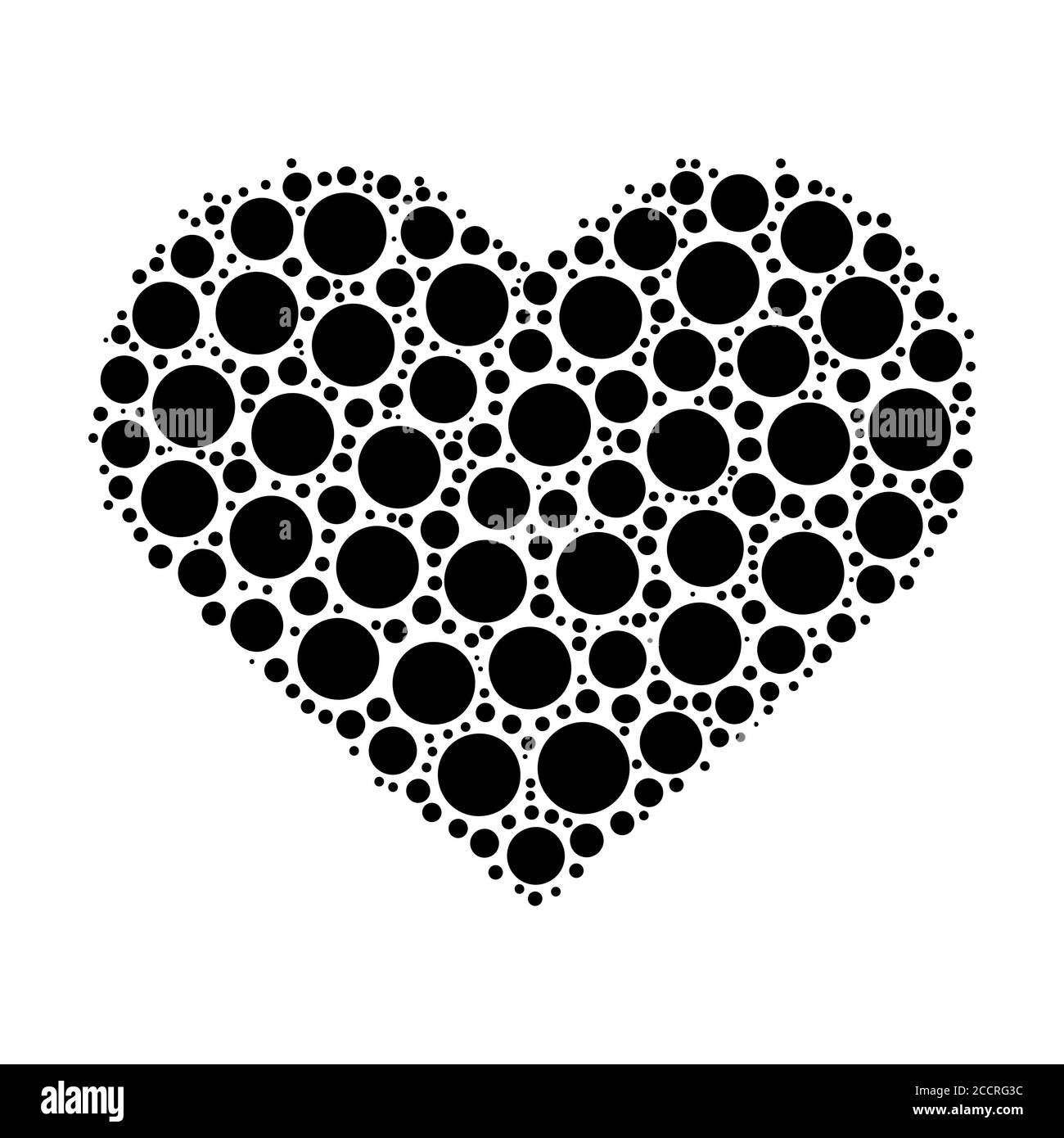 Mosaico di cuore di punti neri. Illustrazione vettoriale su sfondo bianco. Illustrazione Vettoriale