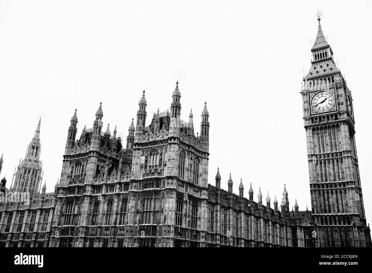 Immagine in bianco e nero delle Camere del Parlamento in Westminster London England UK è una popolare destinazione di viaggio attrazione turistica punto di riferimento sia Foto Stock