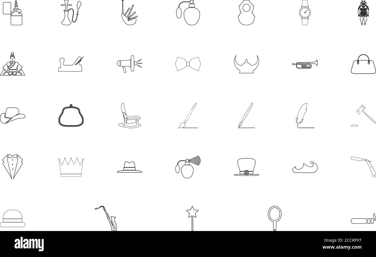 Vintage People Concept nero set colore contorno stile illustrazione vettoriale Illustrazione Vettoriale