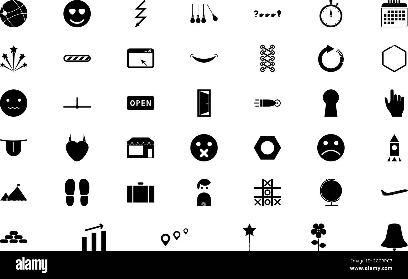 Oggetti Web diverso colore nero insieme immagine vettoriale in stile solido Illustrazione Vettoriale