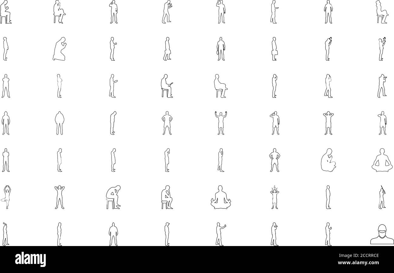 Silhouette concetto persone uomo nero set colore contorno stile vettore illustrazione Illustrazione Vettoriale