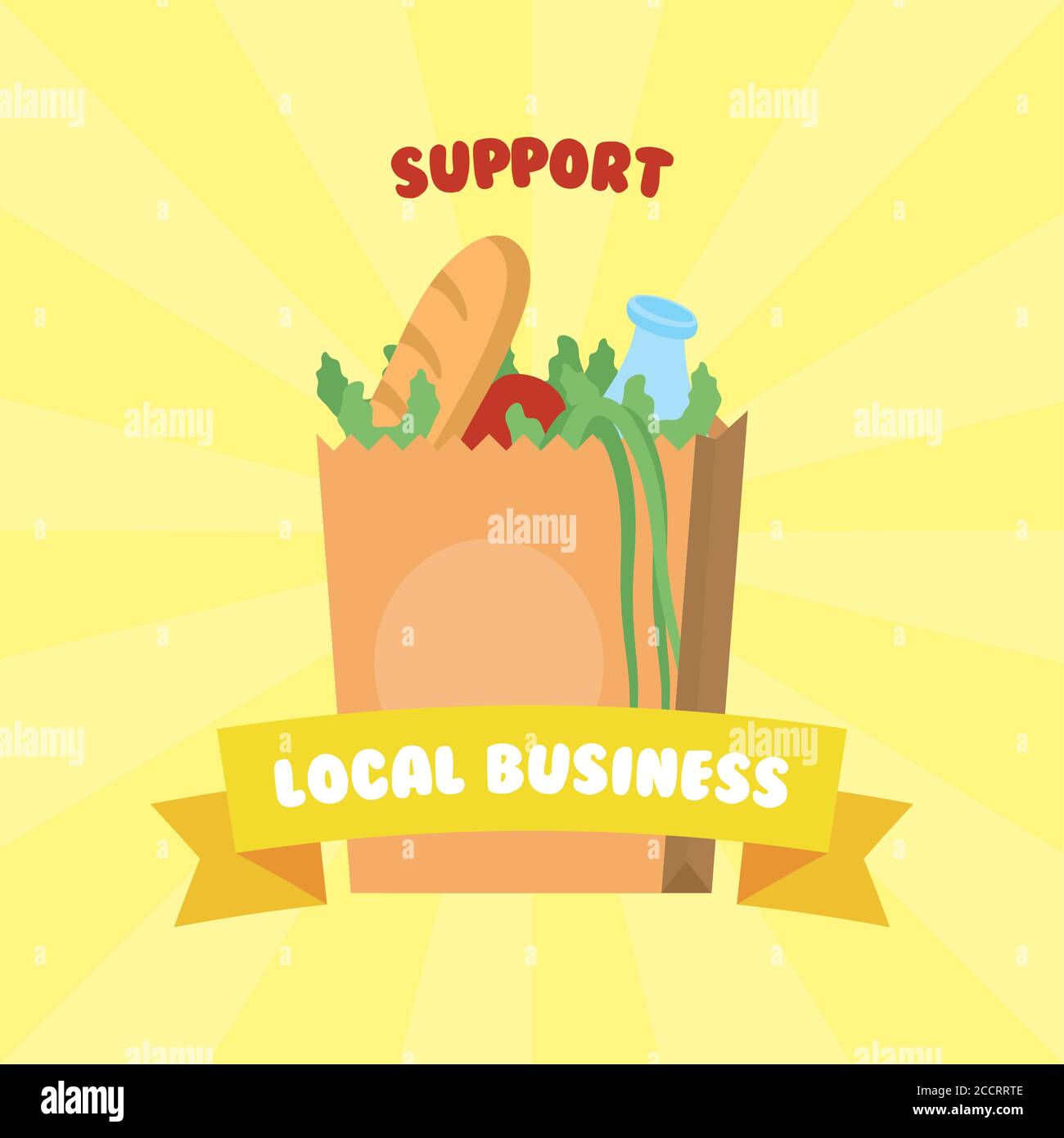 supporto locale campagna con groceries bag disegno di illustrazione vettoriale Illustrazione Vettoriale