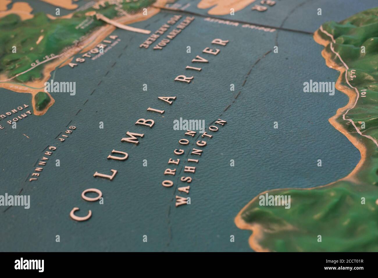 Una mappa tridimensionale del fiume Columbia tra Oregon e Washington. Foto Stock