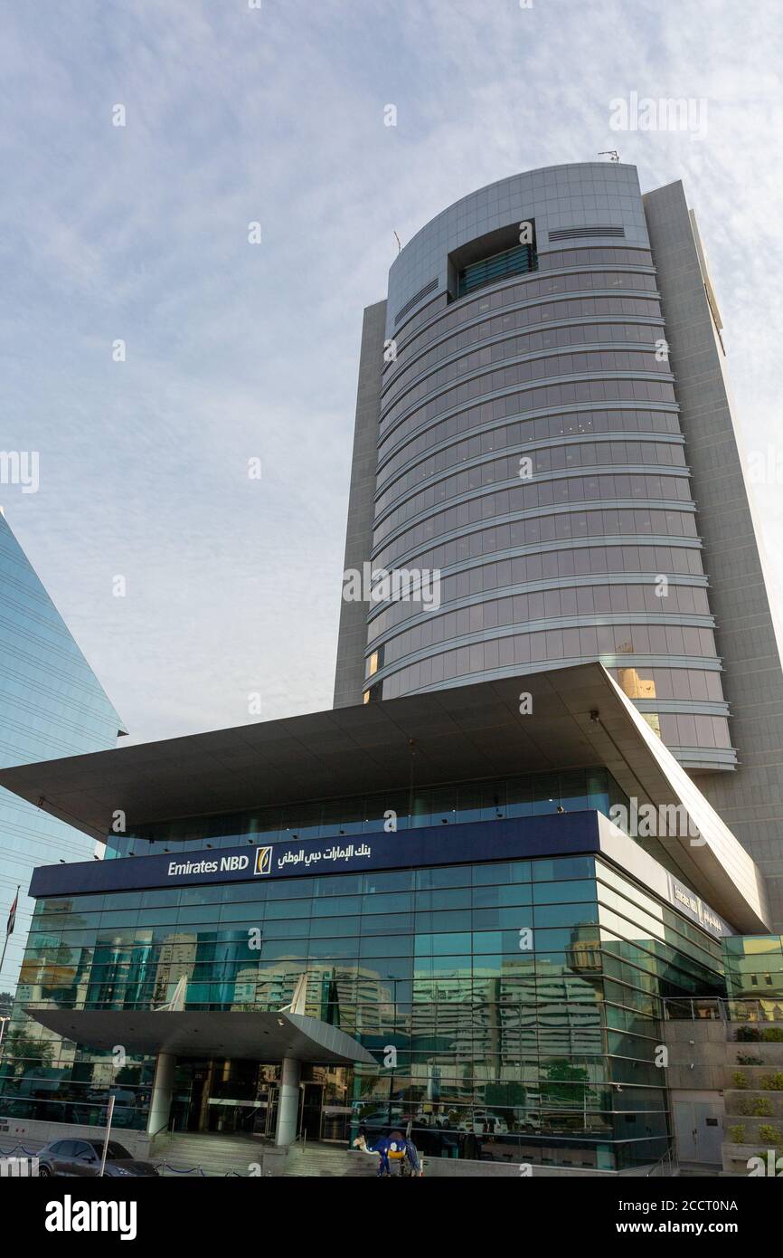 Emirates NBD Bank, Dubai Creek, Dubai Foto Stock