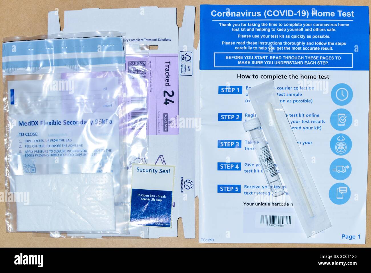 Kit Home Test Coronavirus COVID-19 UK Foto Stock