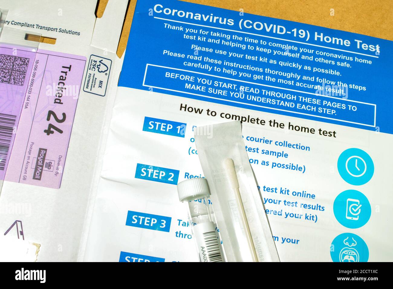 Kit Home Test Coronavirus COVID-19 UK Foto Stock