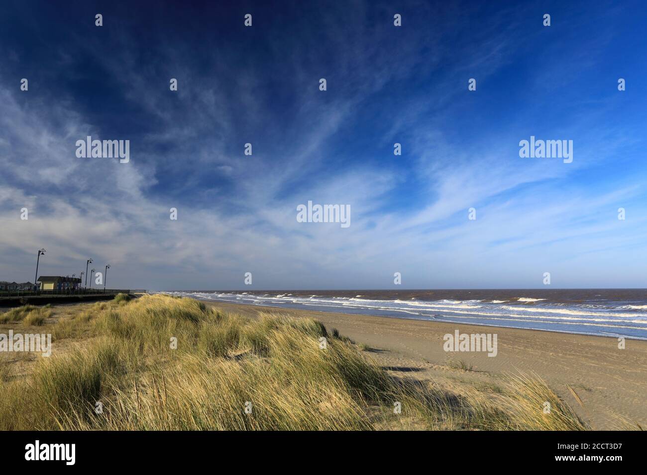 Spiaggia e passeggiata, città di Mablethorpe, East Lindsey, Lincolnshire, Inghilterra; Regno Unito Foto Stock