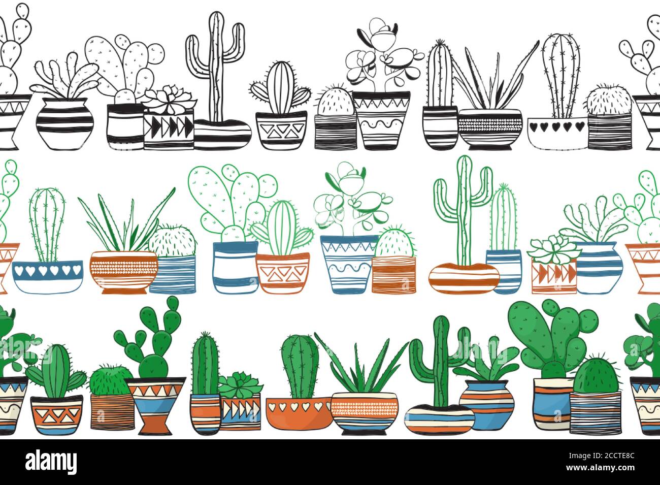Righe di cactus senza giunture. Illustrazione vettoriale Illustrazione Vettoriale