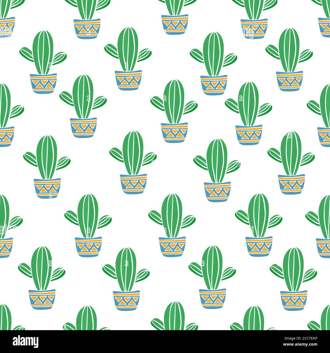 Modello di cactus . Cute sfondo senza giunture . Illustrazione Vettoriale