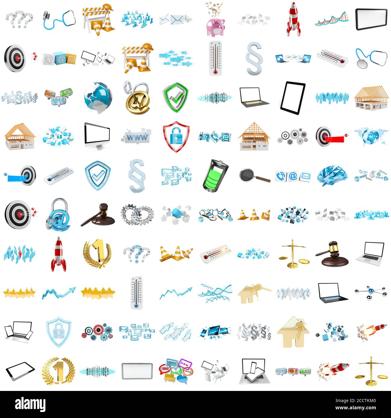 Rendering 3D di icone moderne su sfondo bianco Foto Stock