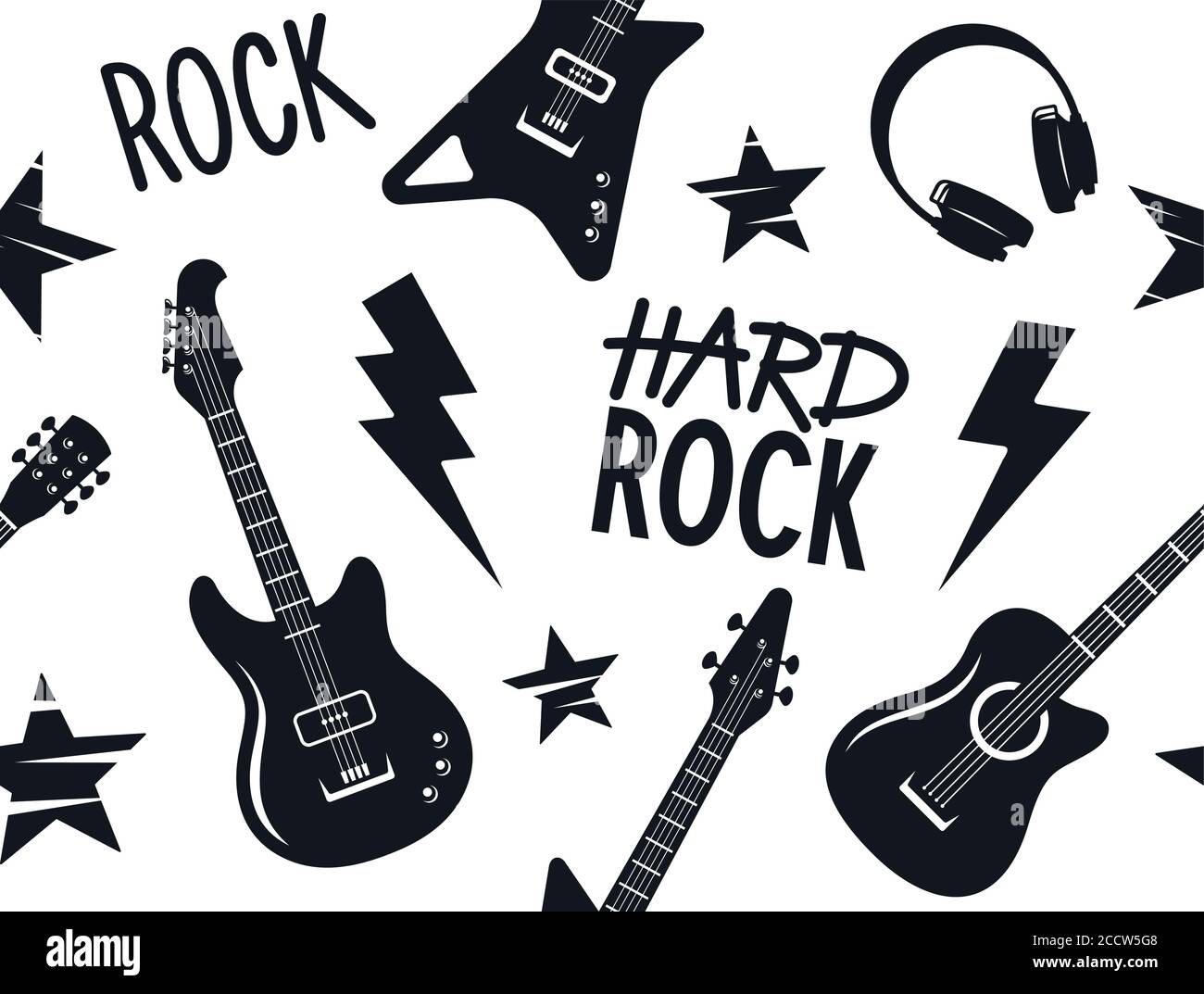 Motivo trendy senza cuciture con strumenti musicali. Musica rock senza interruzioni Illustrazione Vettoriale