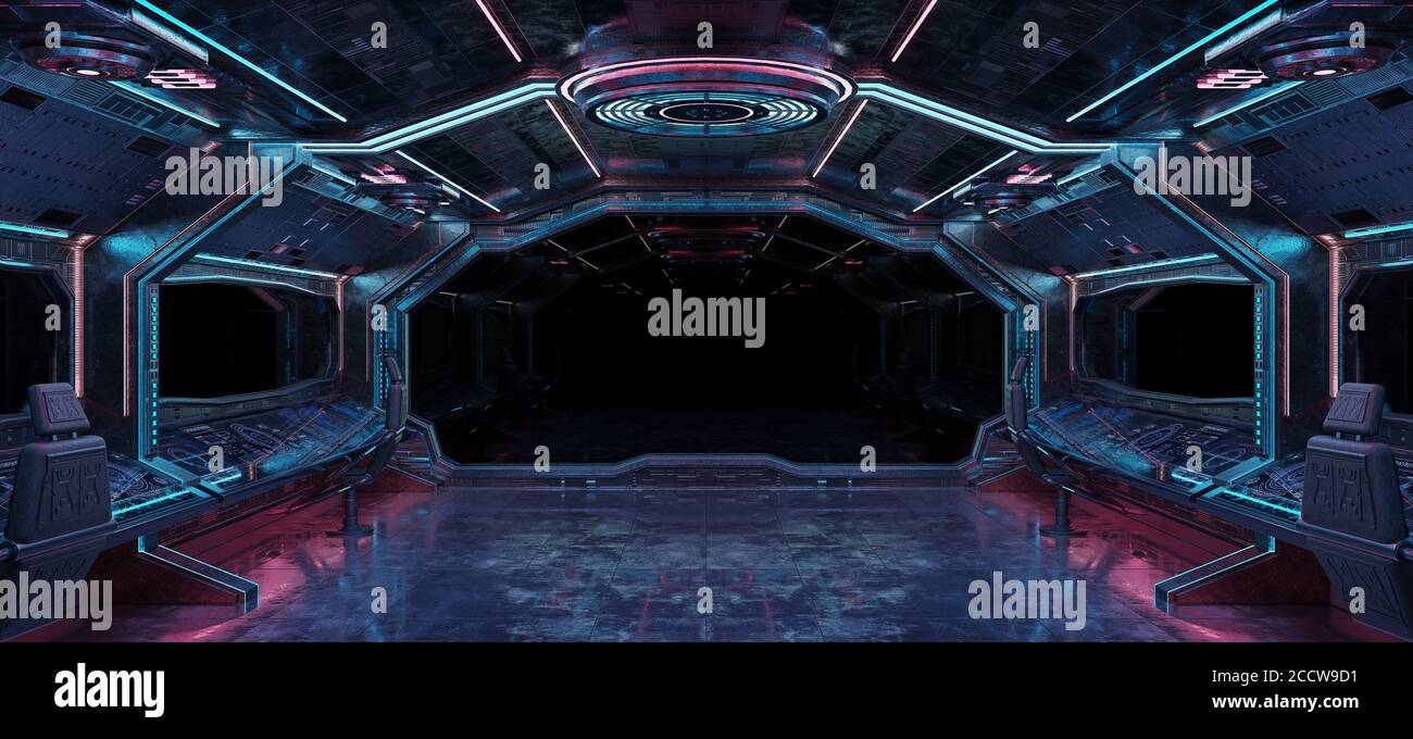 Interno Grunge Spaceship con rendering 3D su sfondo nero Foto Stock