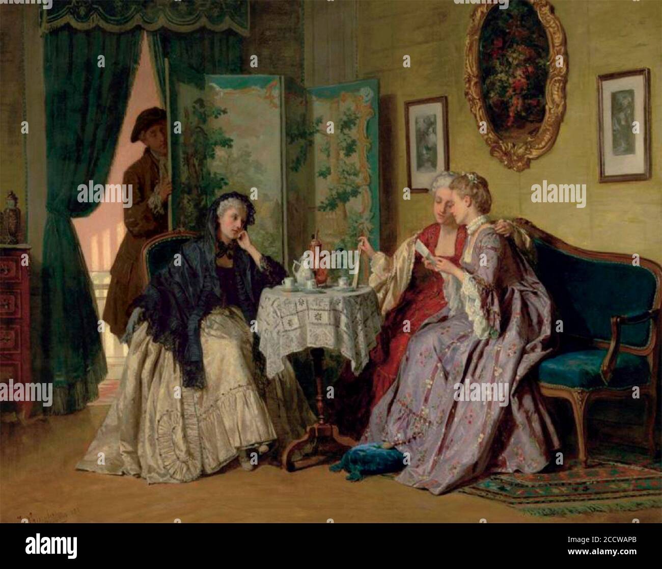 Jean Carolus, 1880, il eavesdropper, olio su tela, Foto Stock