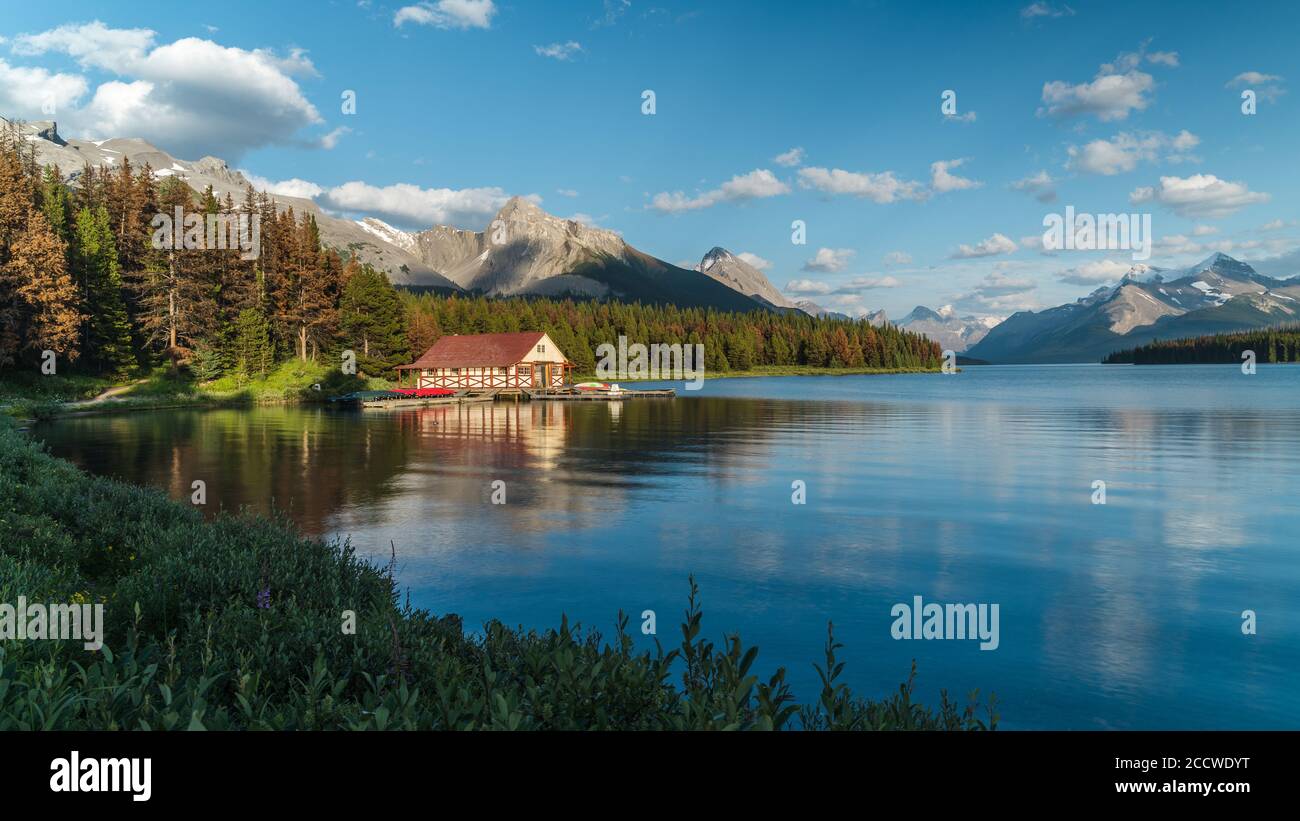 Lago Maligne nel Jasper National Park, Alberta, Canada. Foto Stock