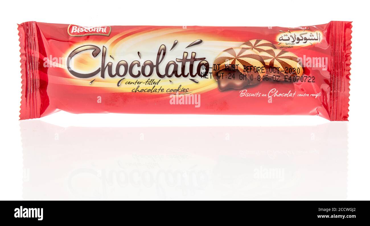 Winneconne , WI - 16 agosto 2020: Un pacchetto di Bisconni chocolatto su uno sfondo isolato. Foto Stock