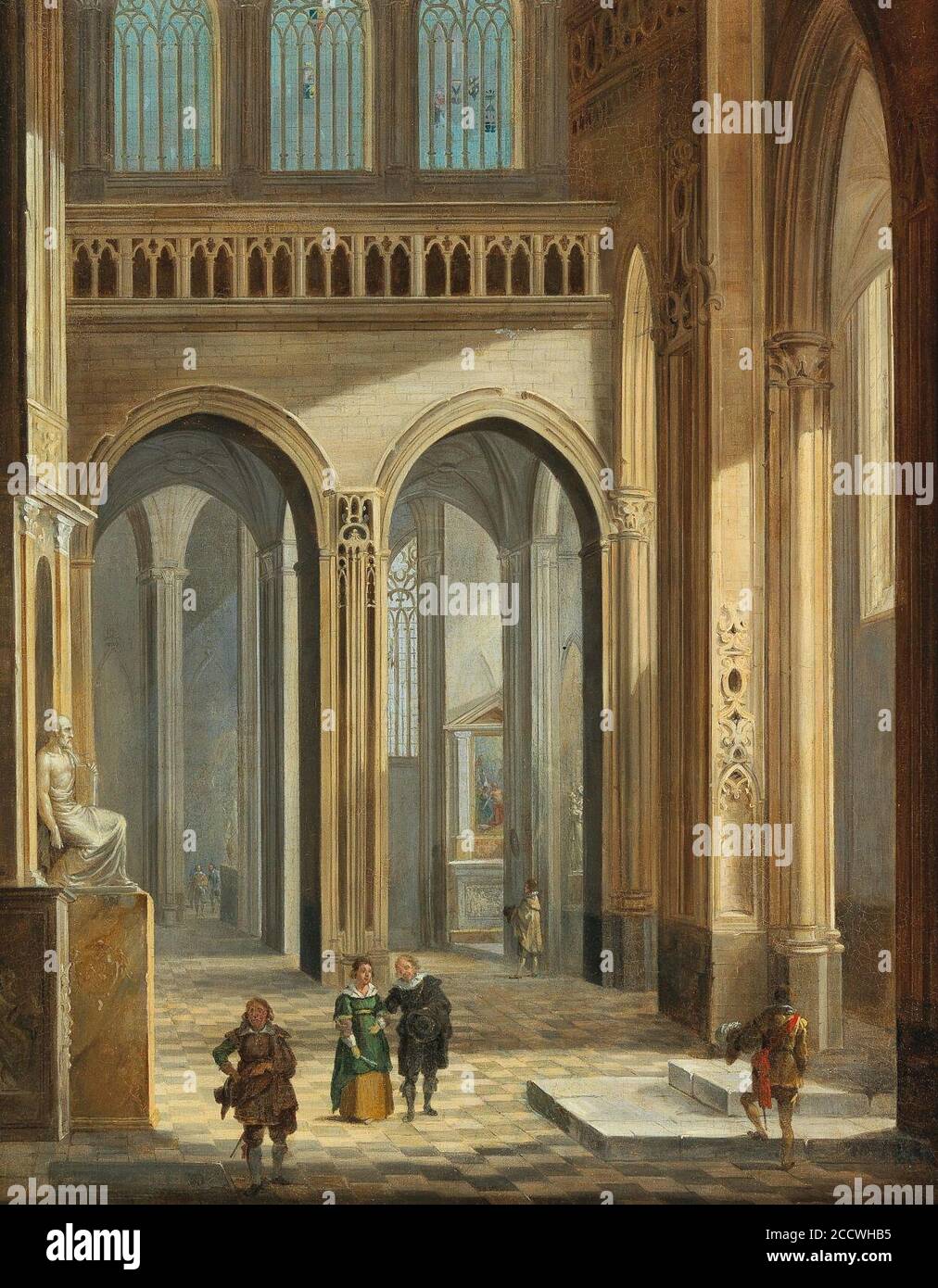 Johann Ludwig Ernst Morgenstern - interno della chiesa con figure vestite in costume del XVII secolo. Foto Stock
