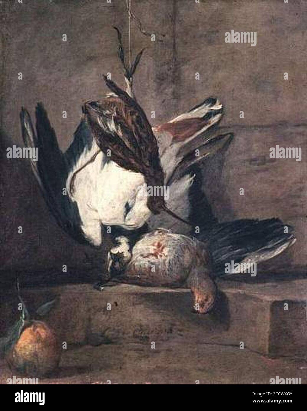Jean-Baptiste Siméon Chardin - nature morte (perdreau bécasse vanneau perdrix rouge bigarade). Foto Stock