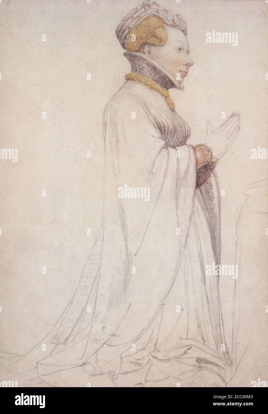 Jeanne de Boulogne, Duchessa di Berry, disegno di scultura, Hans Holbein il giovane. Foto Stock