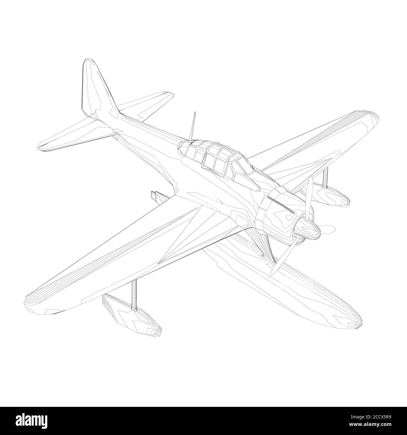 Struttura a reticolo di un vecchio aereo per l'atterraggio e il decollo dall'acqua. Vista isometrica. 3D. Illustrazione vettoriale Illustrazione Vettoriale