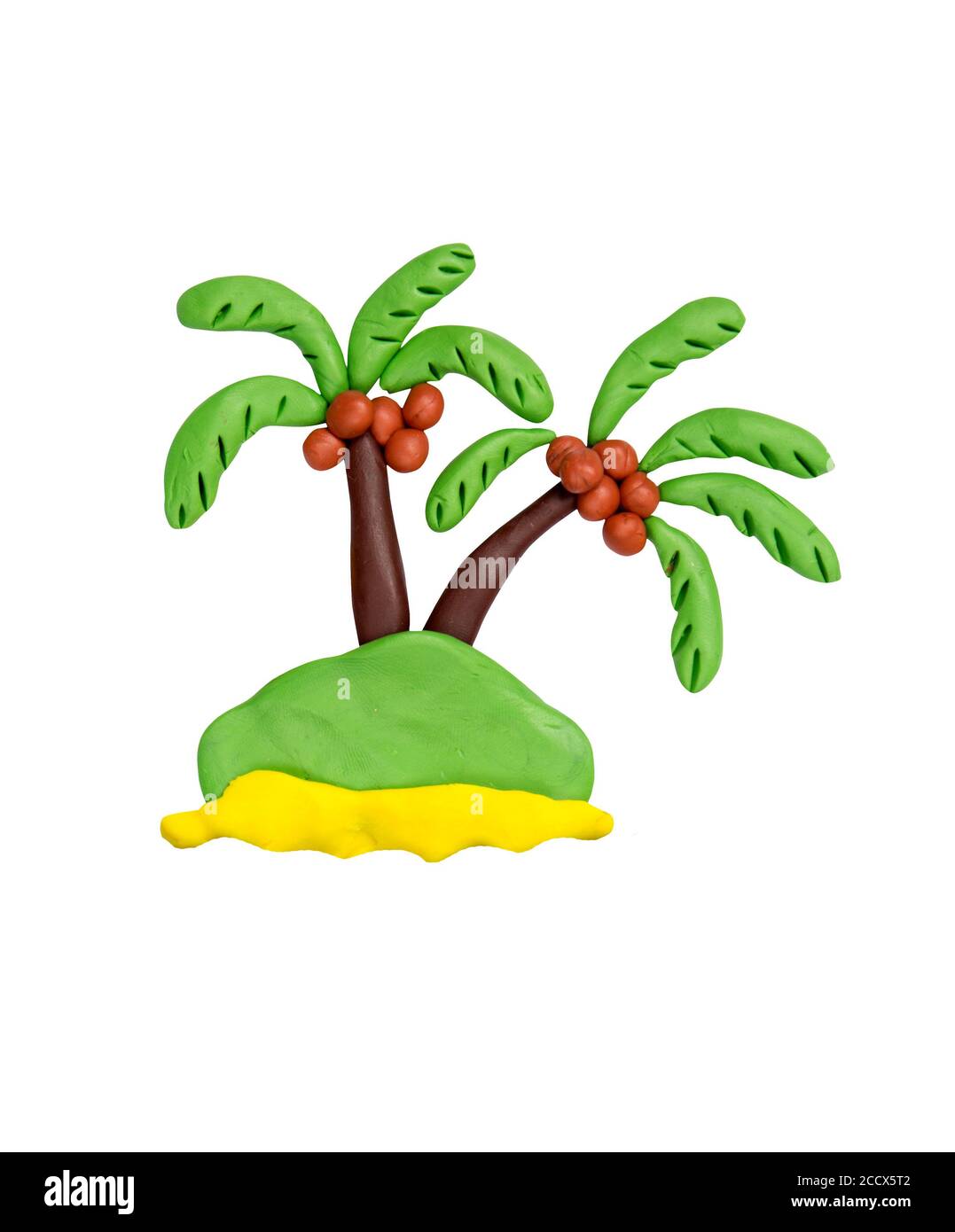 Isola di palme di Coconat isolata su sfondo bianco. Opere d'arte per bambini. Foto Stock