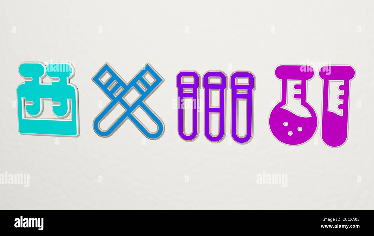 Set di 4 icone PER PROVETTE, illustrazione 3D Foto Stock