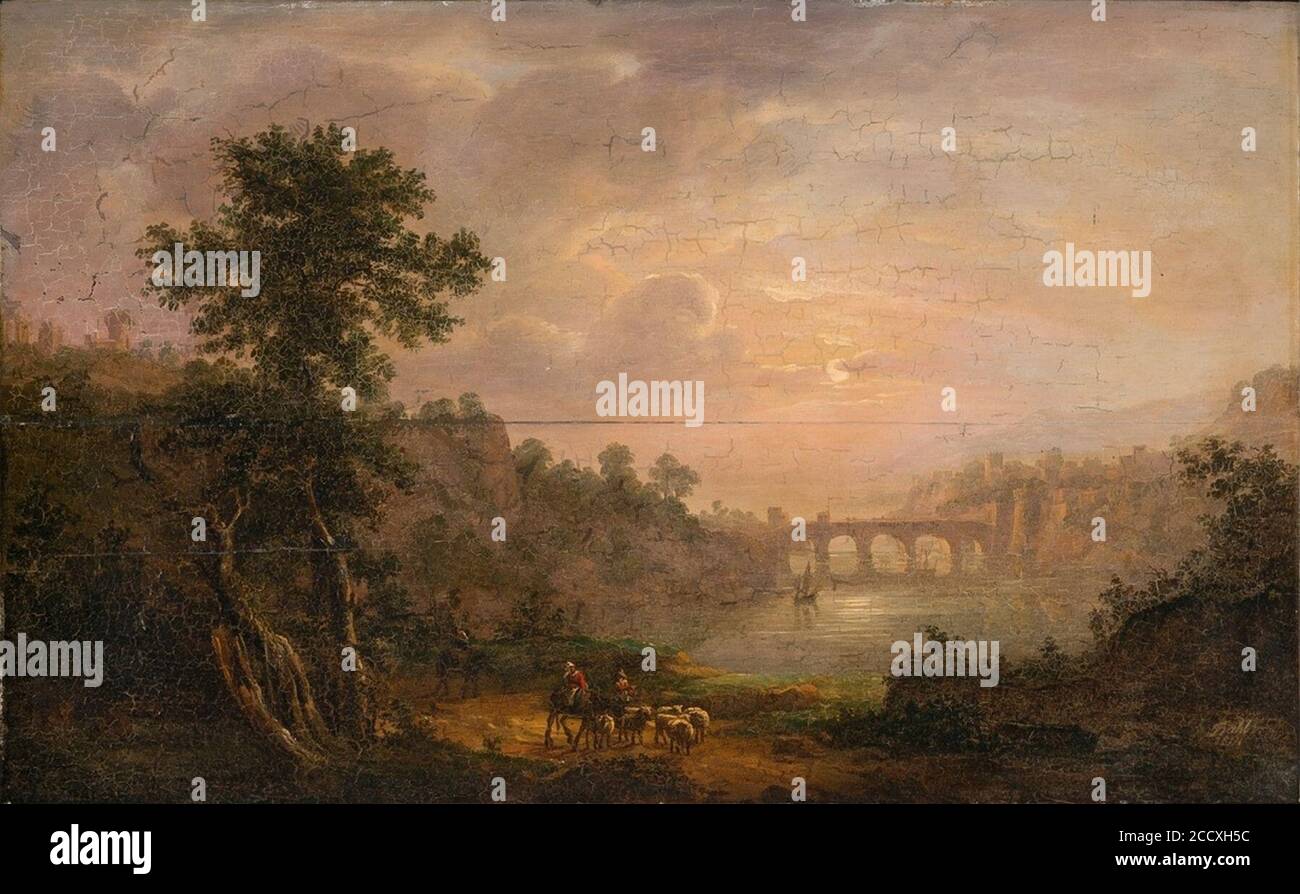 Johan Christian Dahl - Paesaggio meridionale con un ponte di pietra - Italiensk landskap Foto Stock