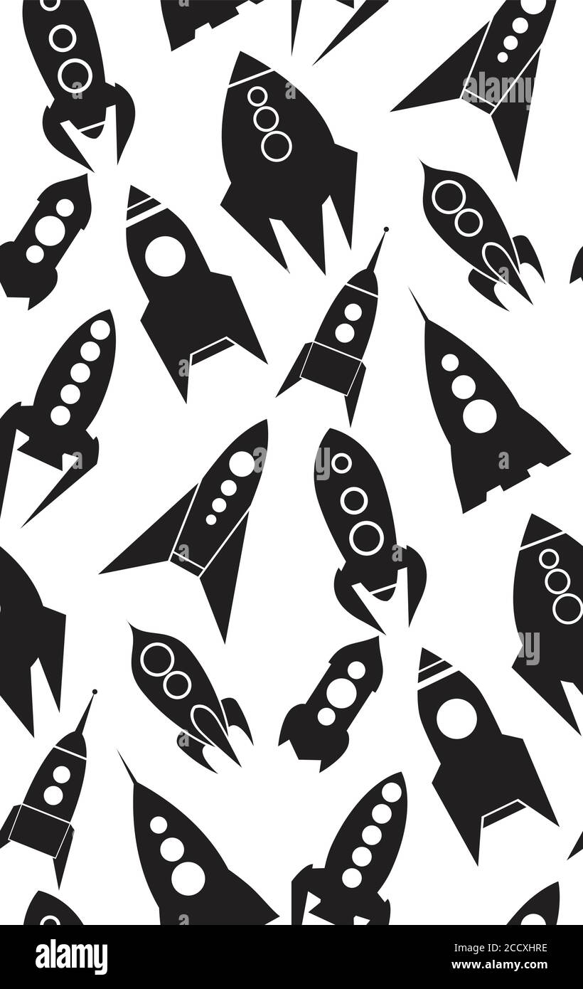 Modello senza cuciture con veicolo spaziale. Silhouette di spaceship. Texture vettoriale per il tuo progetto Illustrazione Vettoriale