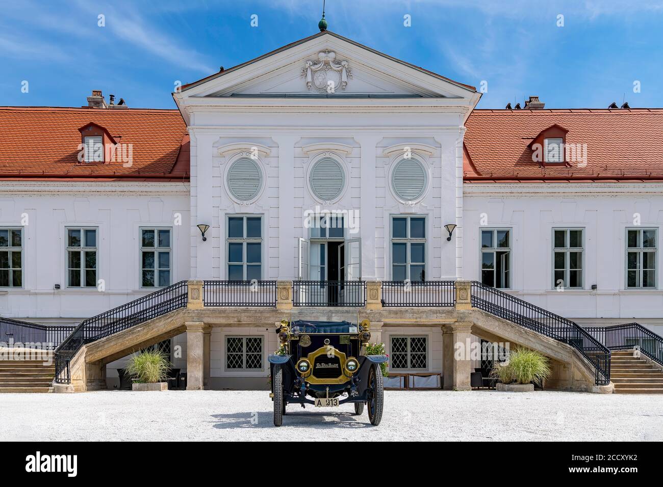 Oldtimer De Dion Bouton AU, costruito 1907, 1 cilindro, capacità 942 ccm, potenza 8 cv, max 50 km/h su strada pianeggiante, max 9-10 % inclinazione, 3 marce, anteriore Foto Stock