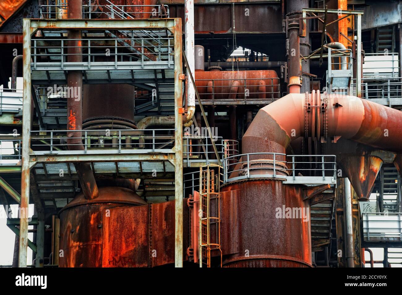 Impianto di altoforno, monumento industriale, ex acciaierie, Phoenix West, Hoerde, Dortmund, zona Ruhr, Nord Reno-Westfalia, Germania Foto Stock