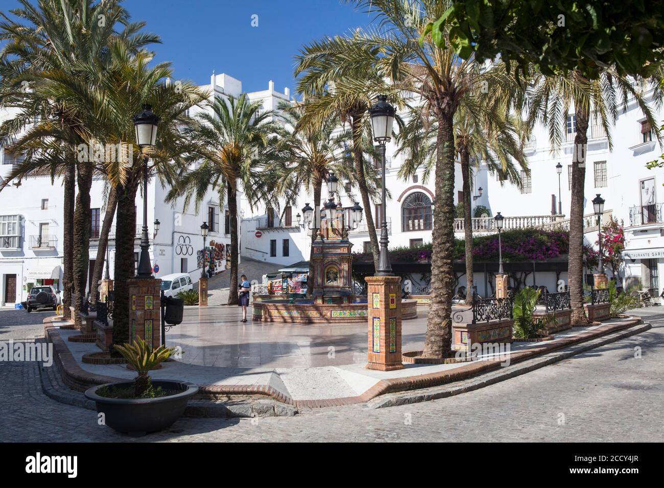 Plaza de Espana, Vejer de la Frontera, provincia Cadice, Spagna Foto Stock