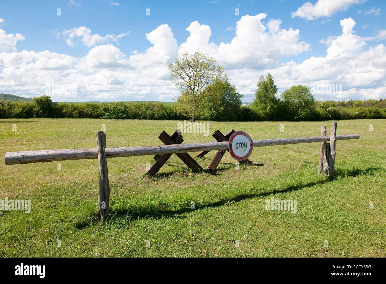 Storico primo dopoguerra sicurezza di confine tra la zona Est e la Germania Ovest, Point Alpha Memorial, Rasdorf, Assia, Geisa, Turingia, Germania Foto Stock