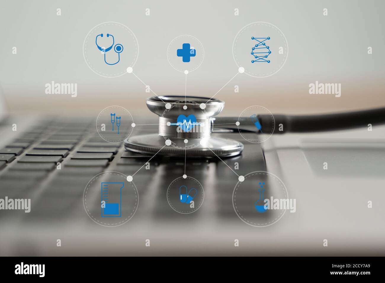 Vulnerabilità sanitaria Iscrizione sicurezza stetoscopio di apparecchiature mediche violazione dei dati medici Foto Stock