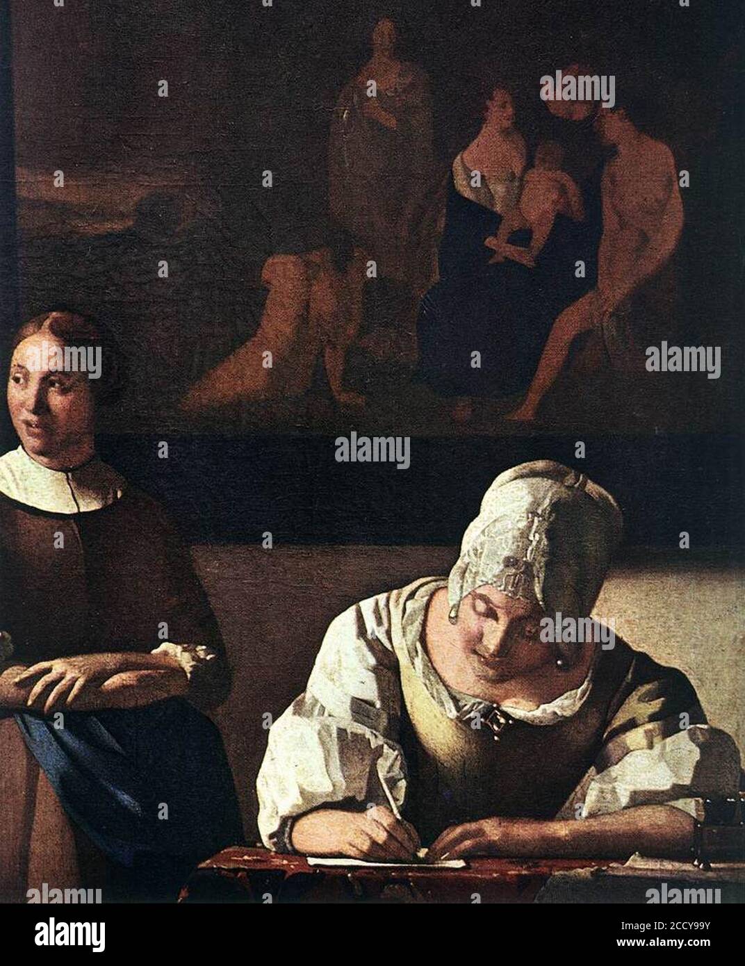 Johannes Vermeer - Signora che scrive una lettera con la sua Maid (dettaglio) Foto Stock