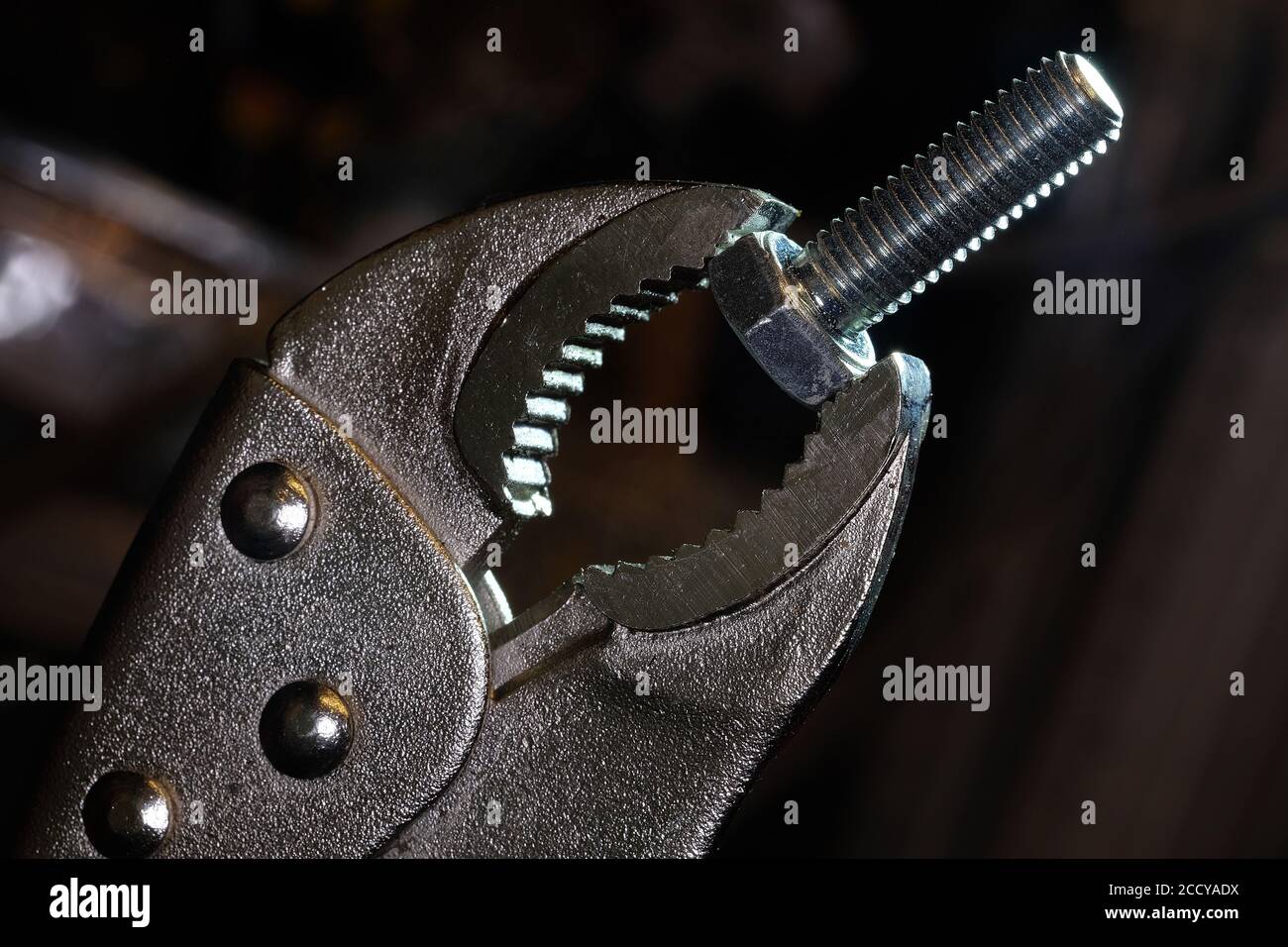 Utensile di presa da officina utilizzato per il fissaggio di bulloni in acciaio inossidabile. Foto Stock
