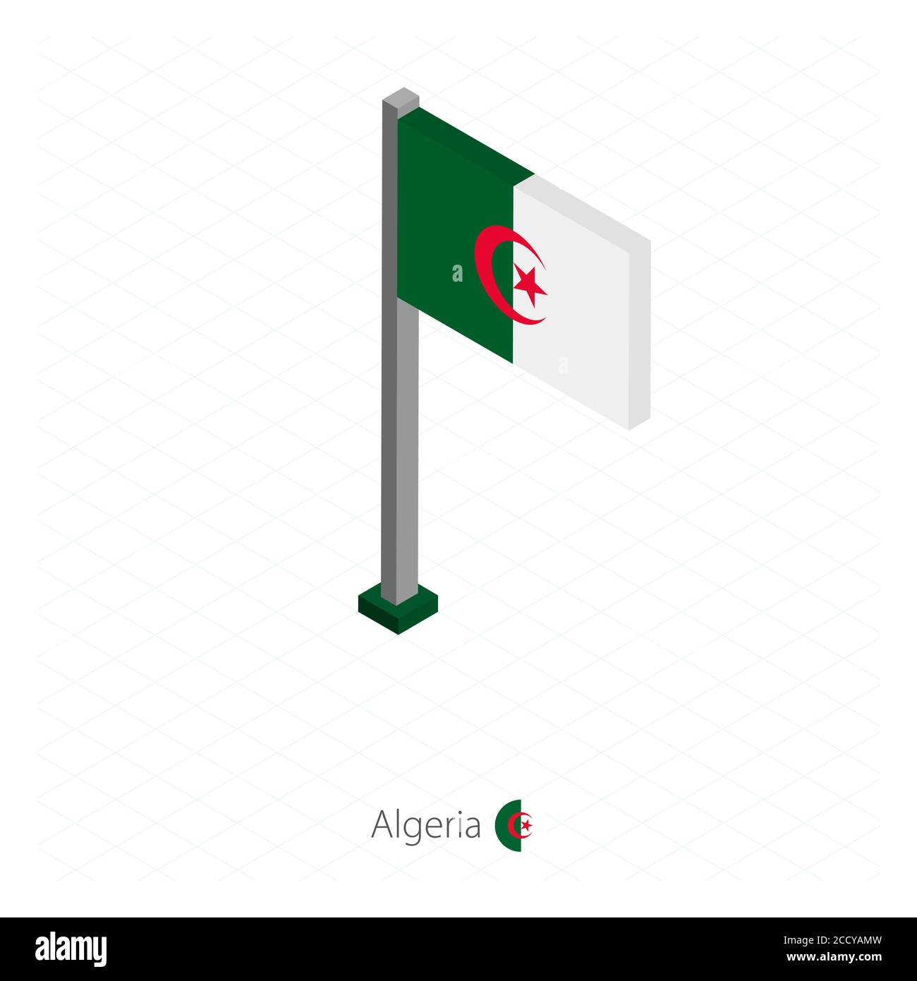Algeria bandiera sul flagpole in dimensione isometrica. Sfondo blu isometrico. Illustrazione vettoriale. Illustrazione Vettoriale