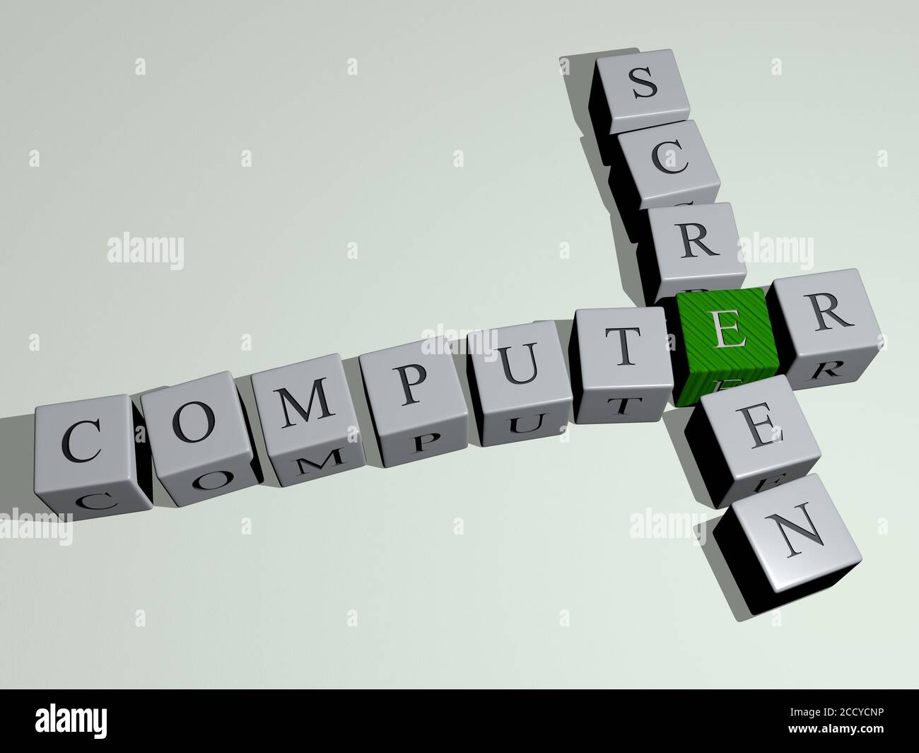 CROSSWORD DELLO SCHERMO DEL COMPUTER da lettere cubiche dei dadi, illustrazione 3D Foto Stock