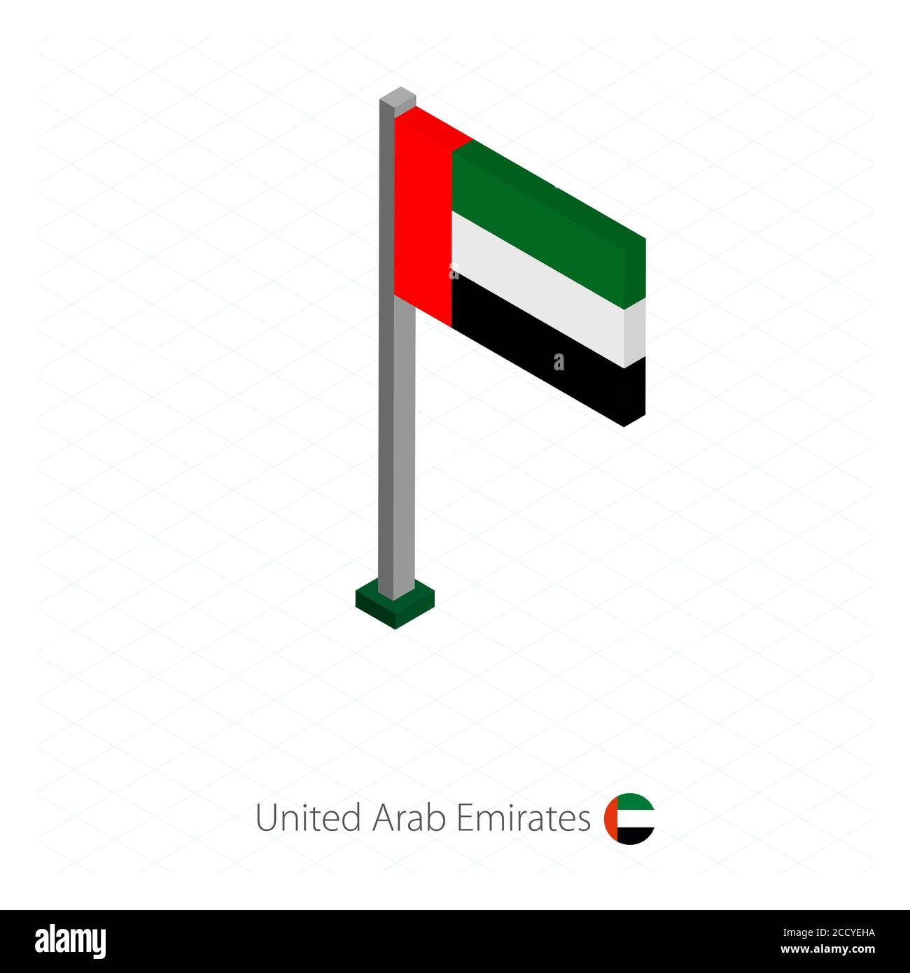 Flag UAE su flagpole in dimensione isometrica. Sfondo blu isometrico. Illustrazione vettoriale. Illustrazione Vettoriale