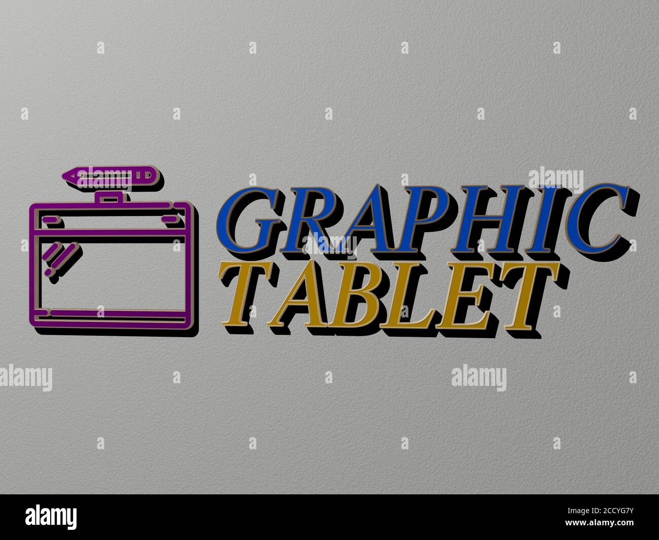 Illustrazione 3D della grafica grafica e del testo di tavolette metalliche per i significati correlati del concetto e delle presentazioni, illustrazione 3D Foto Stock