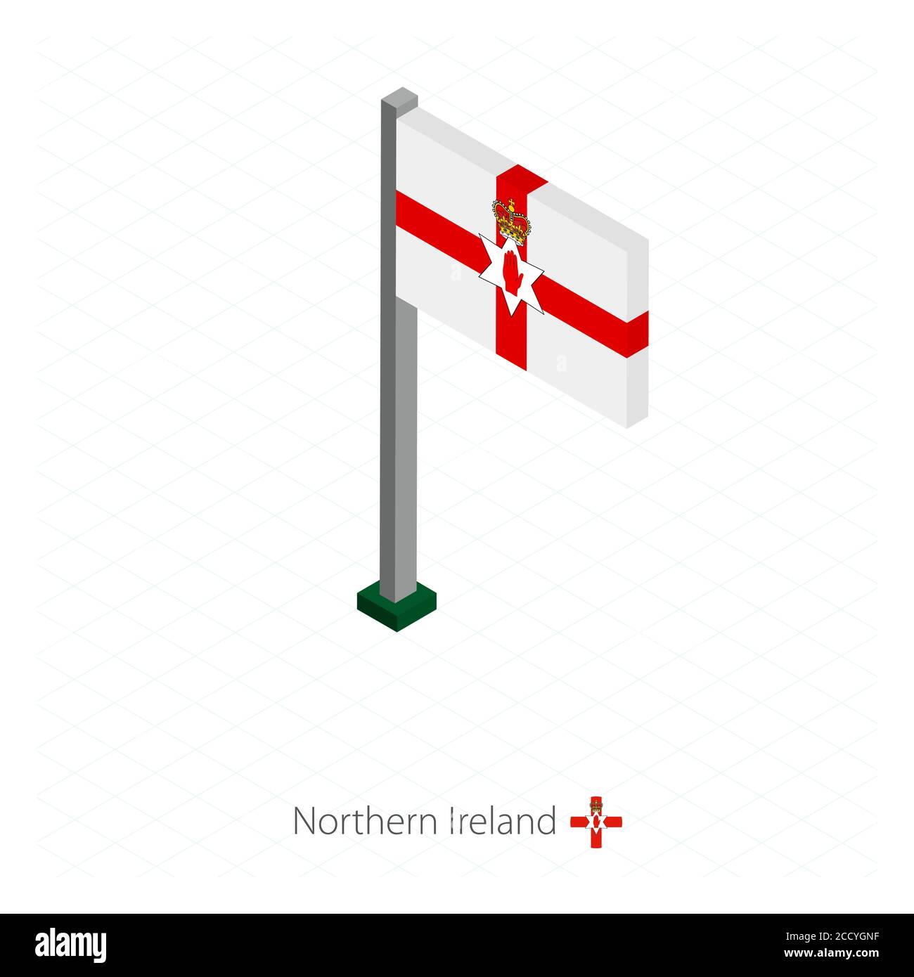 Bandiera dell'Irlanda del Nord sul flagpole in dimensione isometrica. Sfondo blu isometrico. Illustrazione vettoriale. Illustrazione Vettoriale