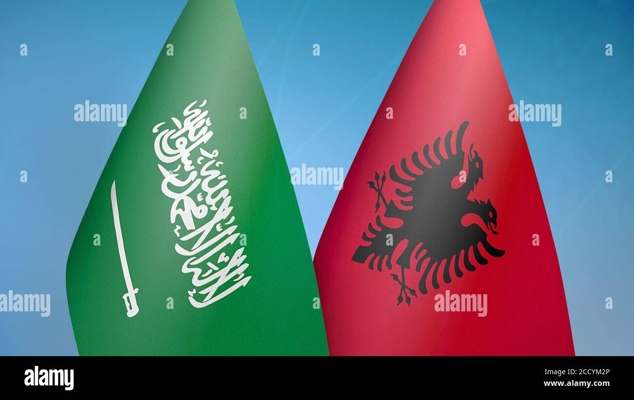 Arabia Saudita e Albania due bandiere Foto Stock