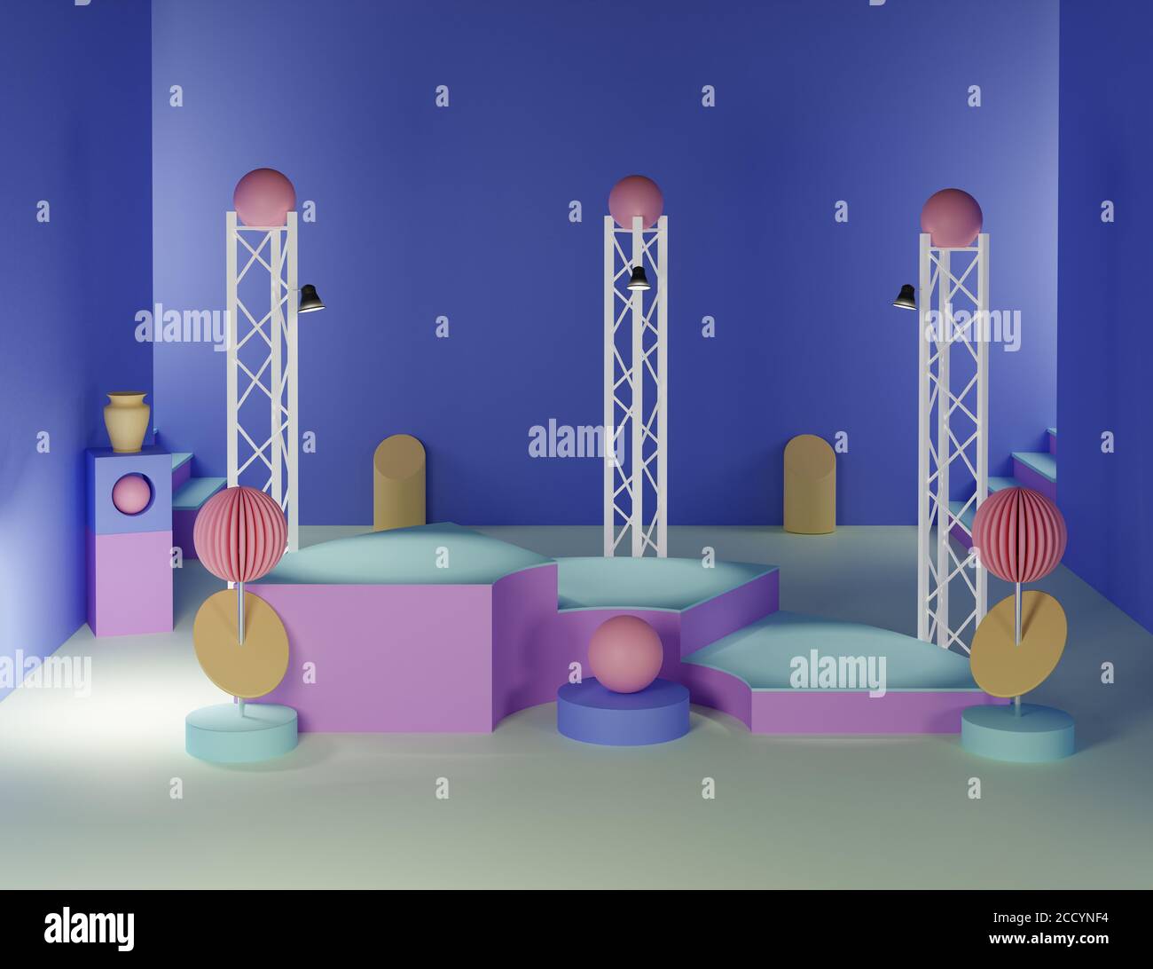 3D mockup stage 3D rendering di forme geometriche astratte con podi e aree espositore ideali per l'esposizione, il design o il mock up del prodotto Foto Stock