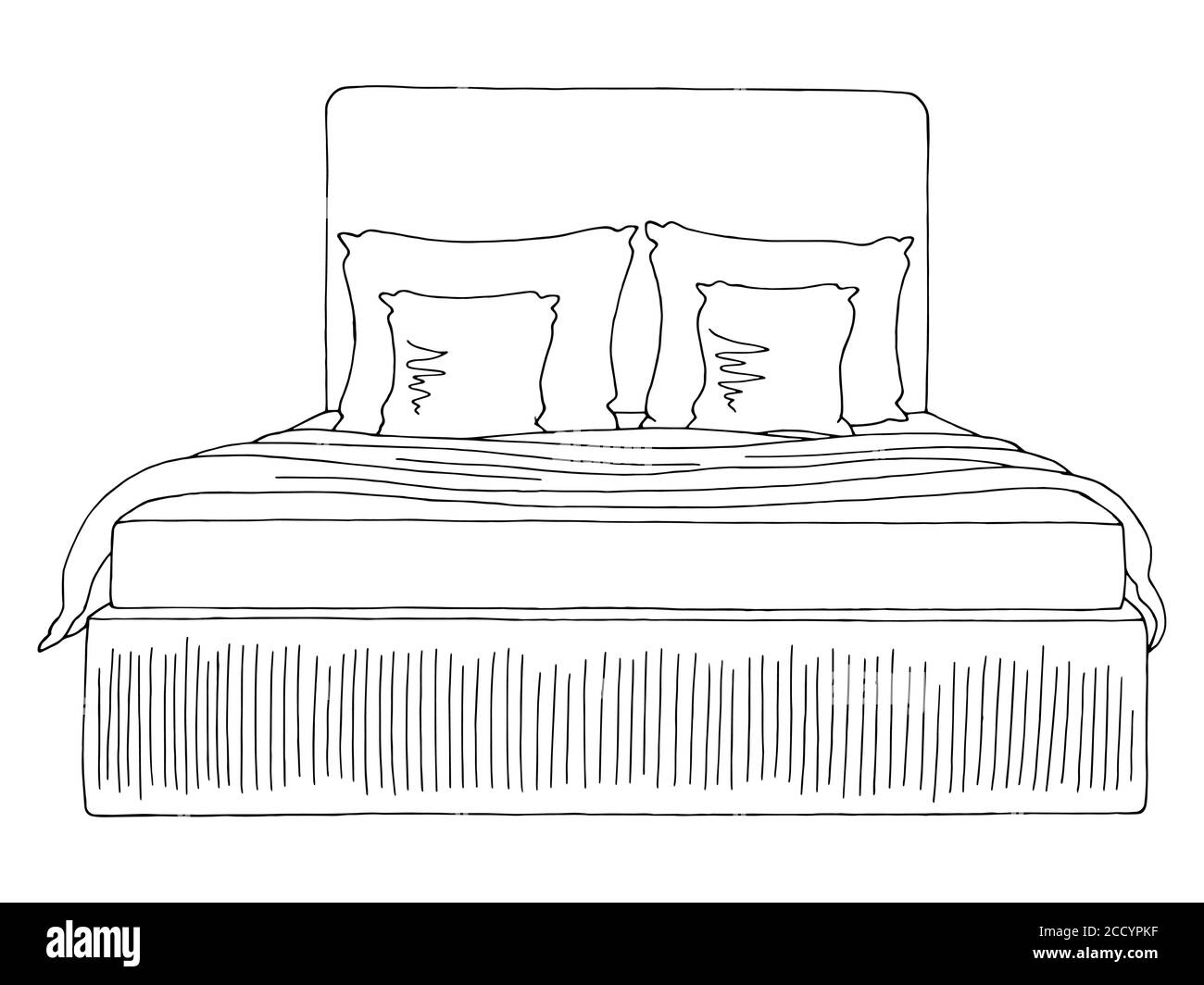 Grafica letto nero bianco isolato mobili disegno vettore Illustrazione Vettoriale