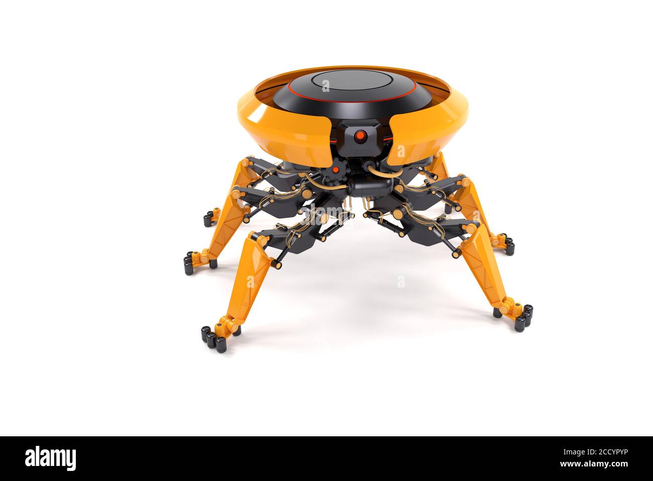 Drone robotico industriale con bracci meccanici su sfondo bianco. Concetto di robot helper o bot. rappresentazione e illustrazione 3d. Foto Stock