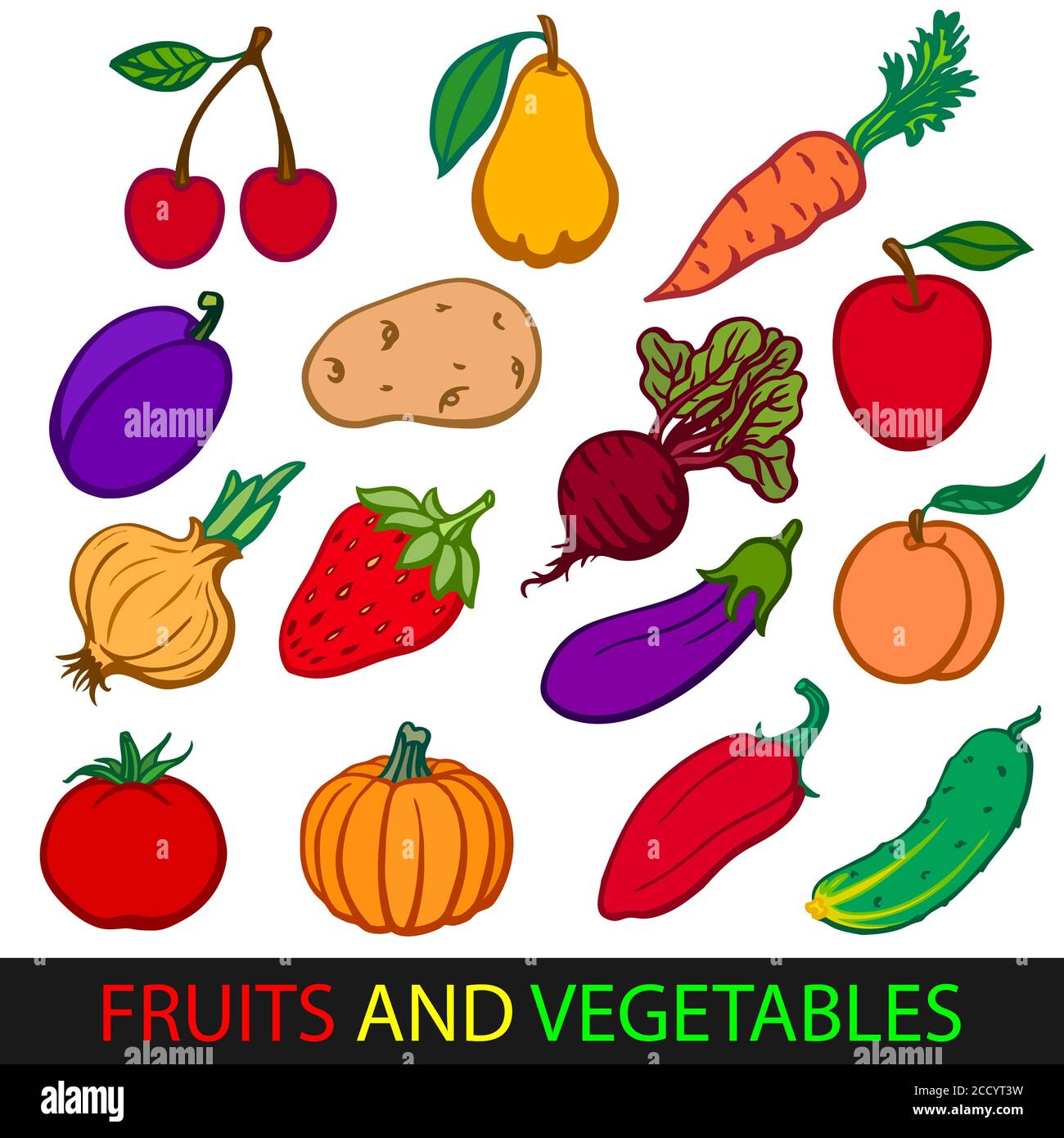 Frutta e verdura. Impostare immagini vettoriali piatte. Illustrazione Vettoriale