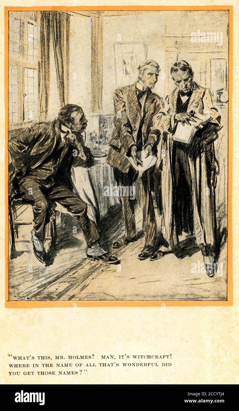 Illustrazione da 'la Valle della paura': 'Che cos'è questo, signor Holmes? Uomo, è stregoneria! Dove, in nome di tutto ciò che è meraviglioso, hai ottenuto questi nomi?" Foto Stock
